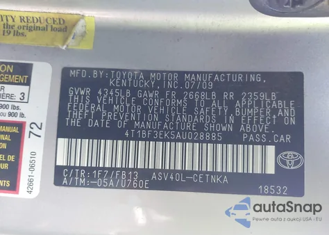 2010 Toyota Camry Le из США, поврежденный, VIN 4T1BF3EK5AU028885